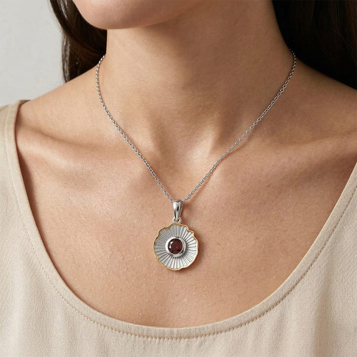 EverTrue - Red Garnet Solitaire Pendant with Chain (Size 20) in Yellow Pen Plating 1.02 Ct. 4465840 2