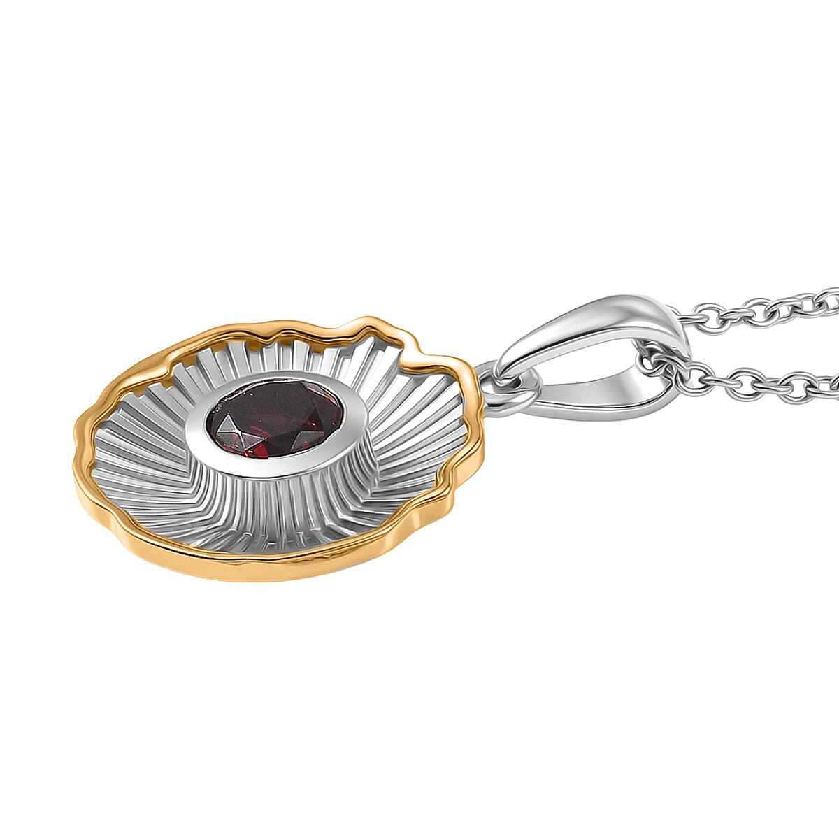 EverTrue - Red Garnet Solitaire Pendant with Chain (Size 20) in Yellow Pen Plating 1.02 Ct. V32488998 4