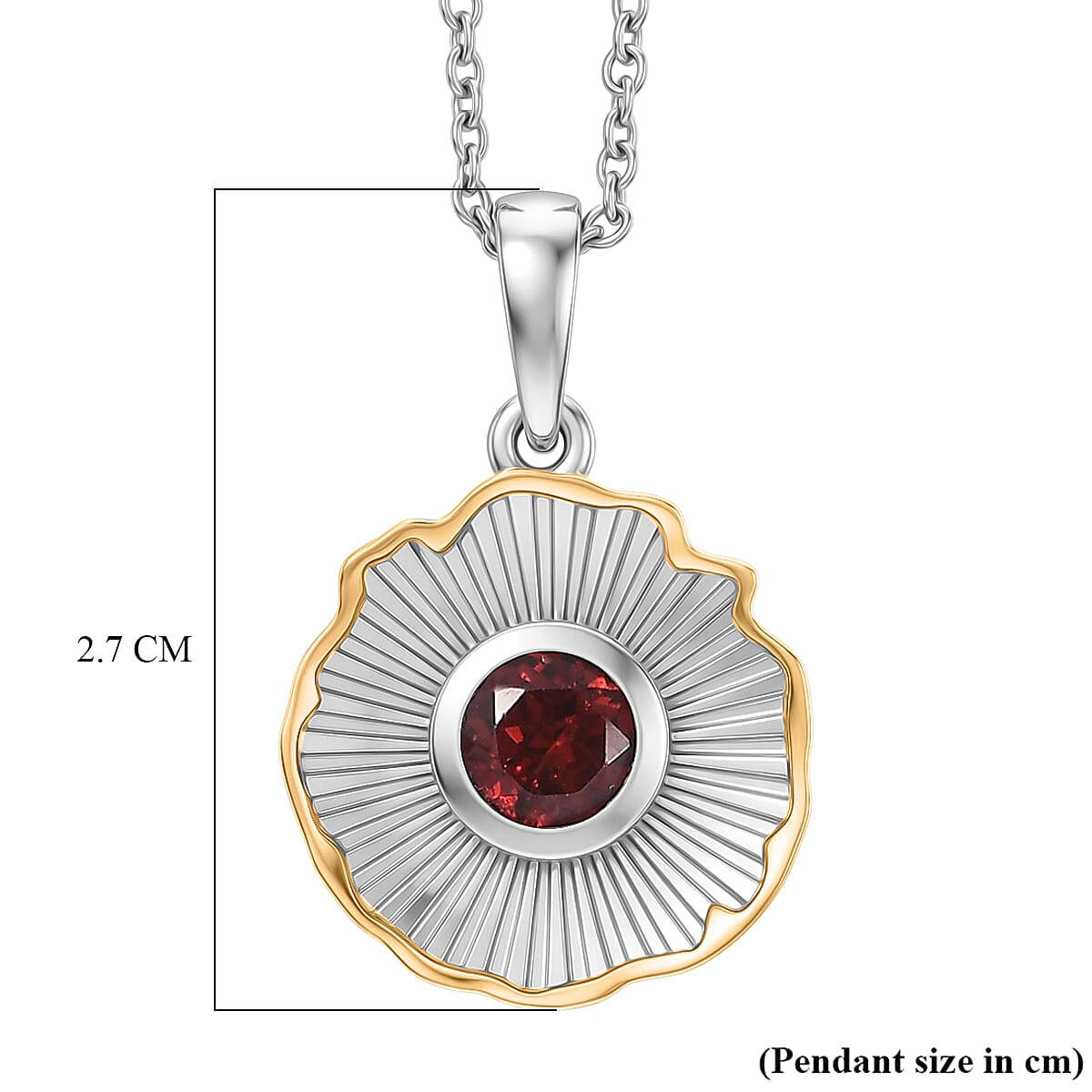 EverTrue - Red Garnet Solitaire Pendant with Chain (Size 20) in Yellow Pen Plating 1.02 Ct. V32488998 7