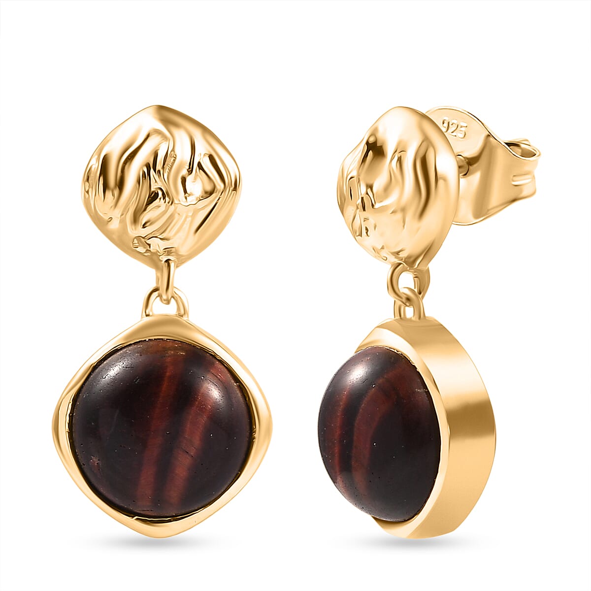 EverTrue Red Tiger Eye Dangling Earring with Push Back in Yellow Gold Plated 5.06 Ct. 8264604 0