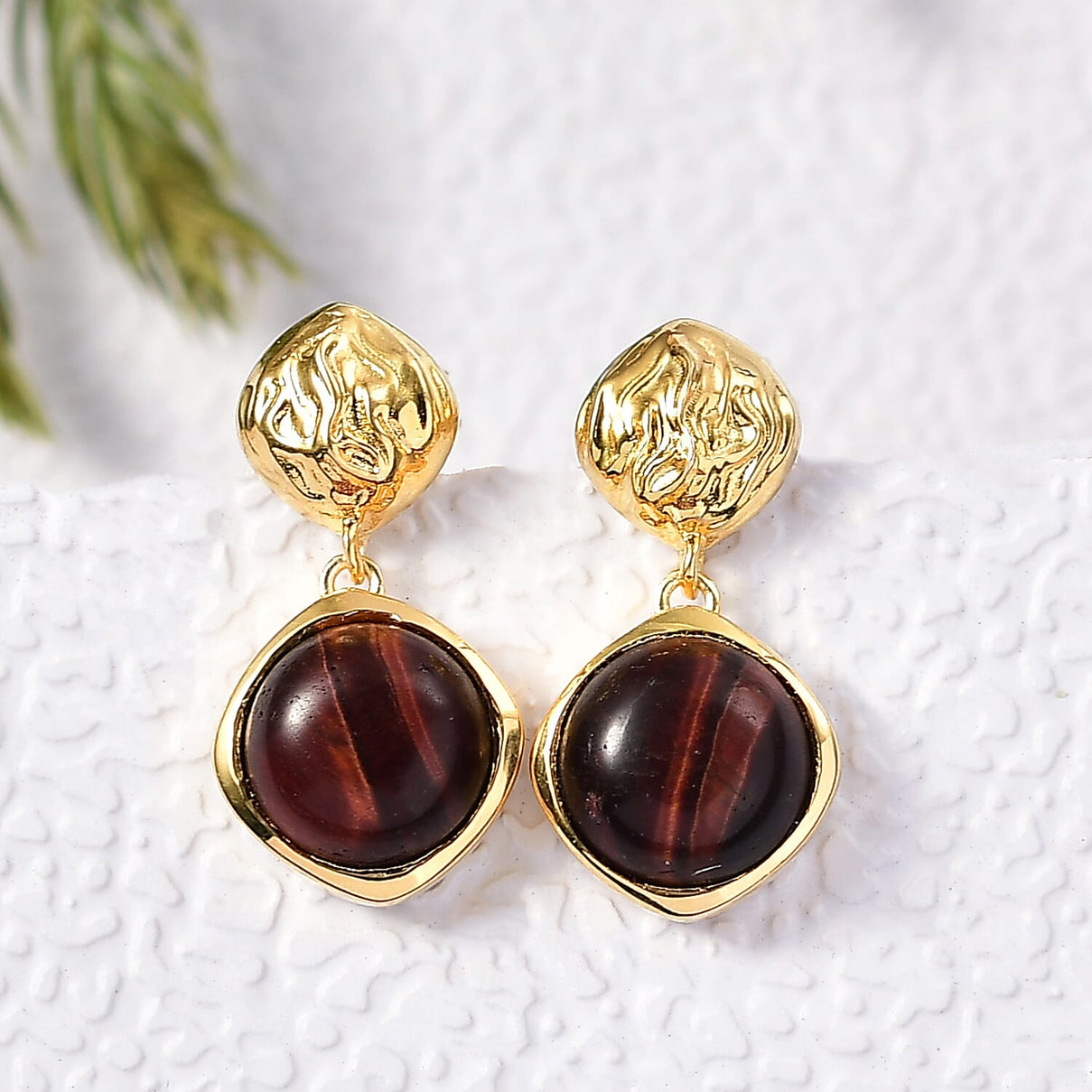EverTrue Red Tiger Eye Dangling Earring with Push Back in Yellow Gold Plated 5.06 Ct. 8264604 2