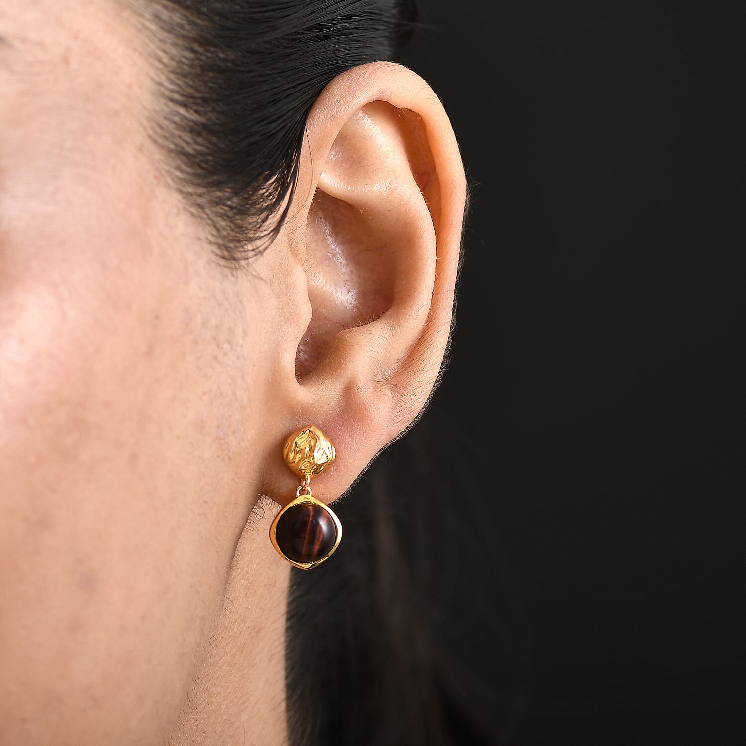 EverTrue Red Tiger Eye Dangling Earring with Push Back in Yellow Gold Plated 5.06 Ct. 8264604 3