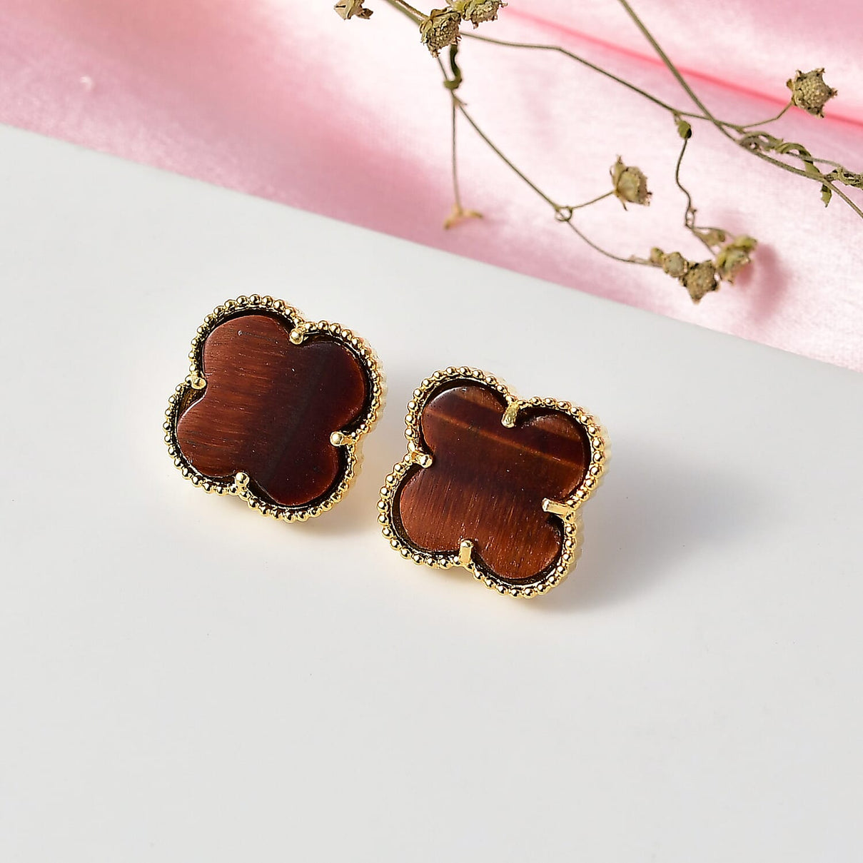 EverTrue Red Tiger Eye Earring with Push Back in Yellow Gold Plated 17.82 Ct. 8252088 2