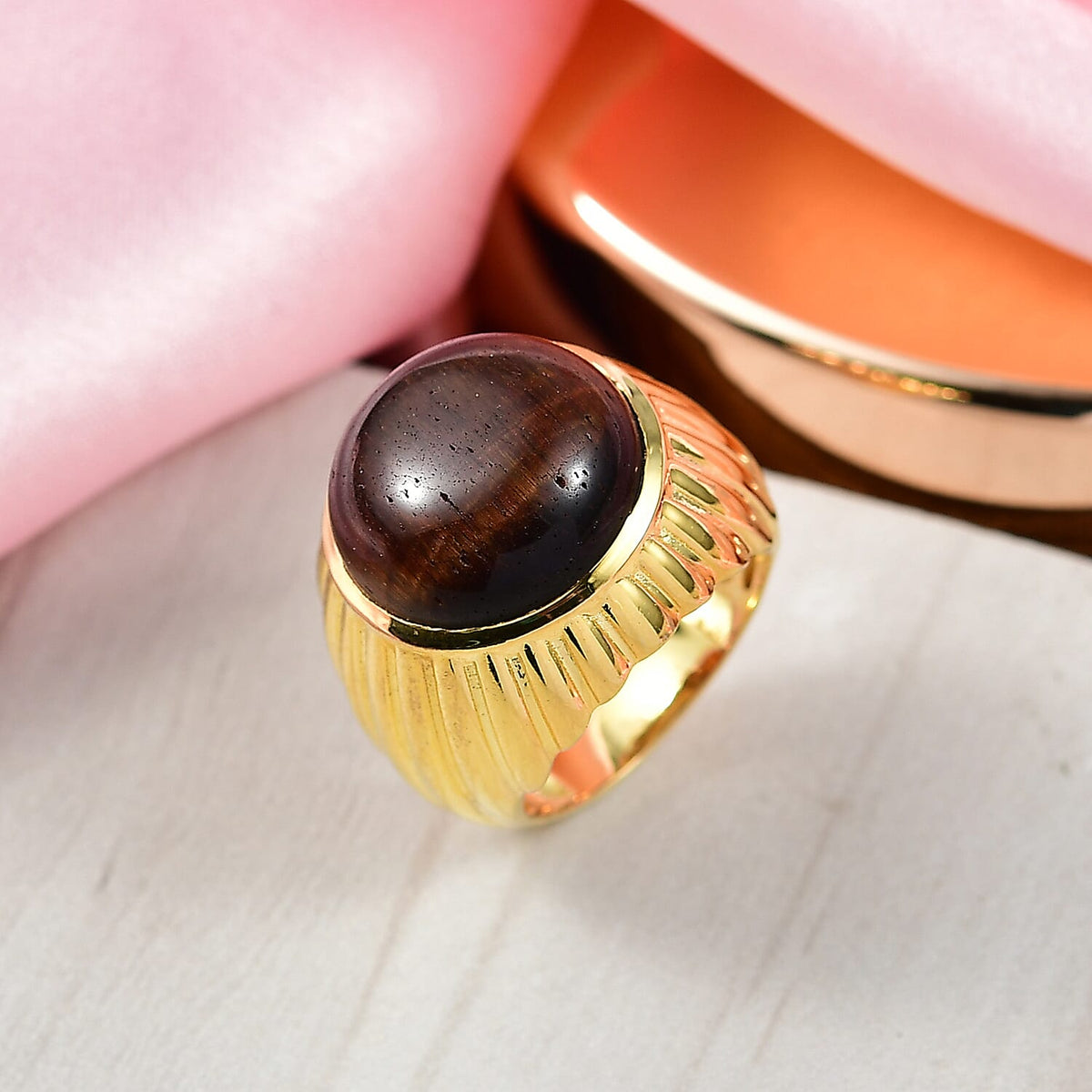 EverTrue Red Tiger Eye Solitaire Ring in Yellow Gold Plated 12.36 Ct. 8252128 2