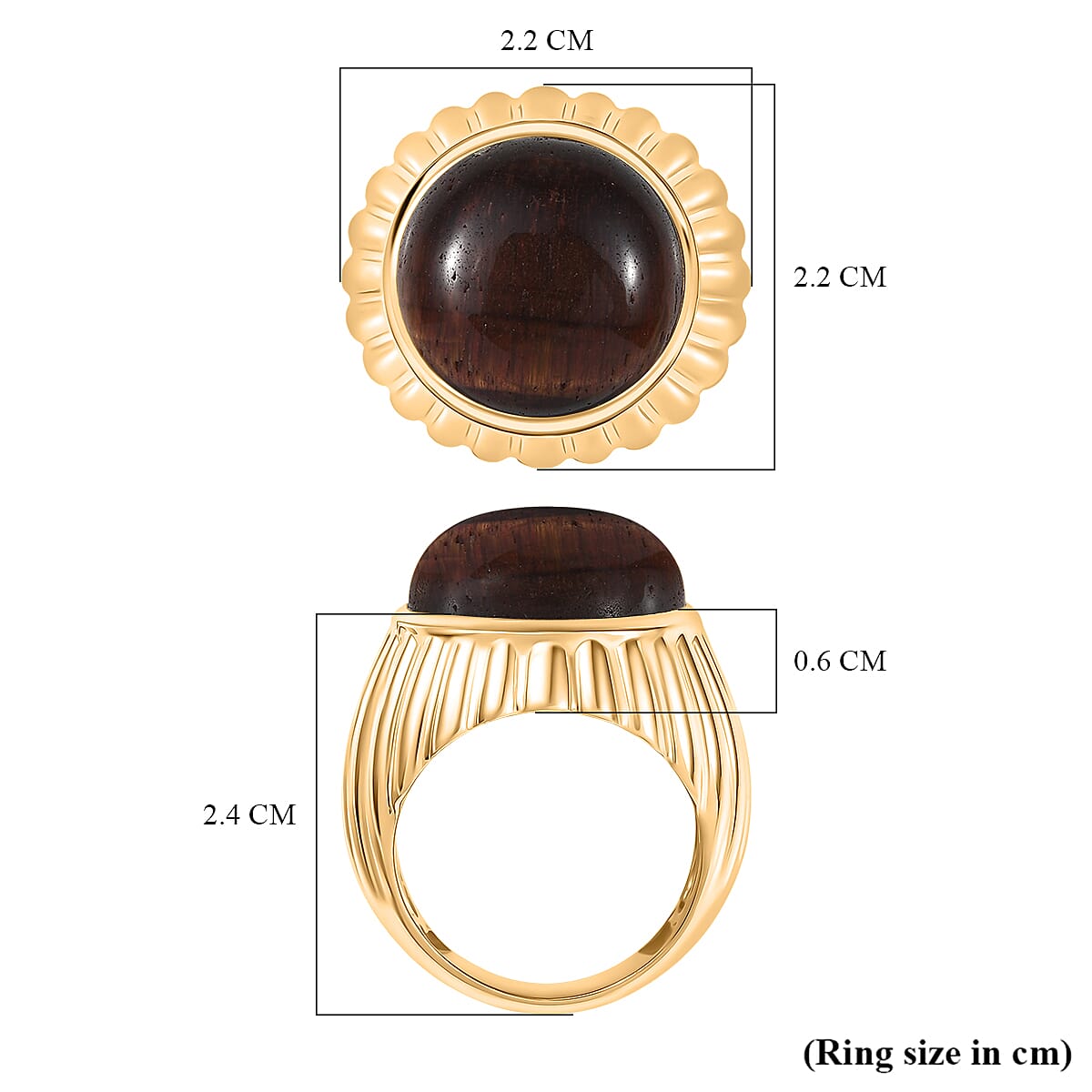 EverTrue Red Tiger Eye Solitaire Ring in Yellow Gold Plated 12.36 Ct. 8252128 6