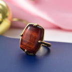 EverTrue Red Tiger Eye Solitaire Ring in Yellow Gold Plated 14.58 Ct.