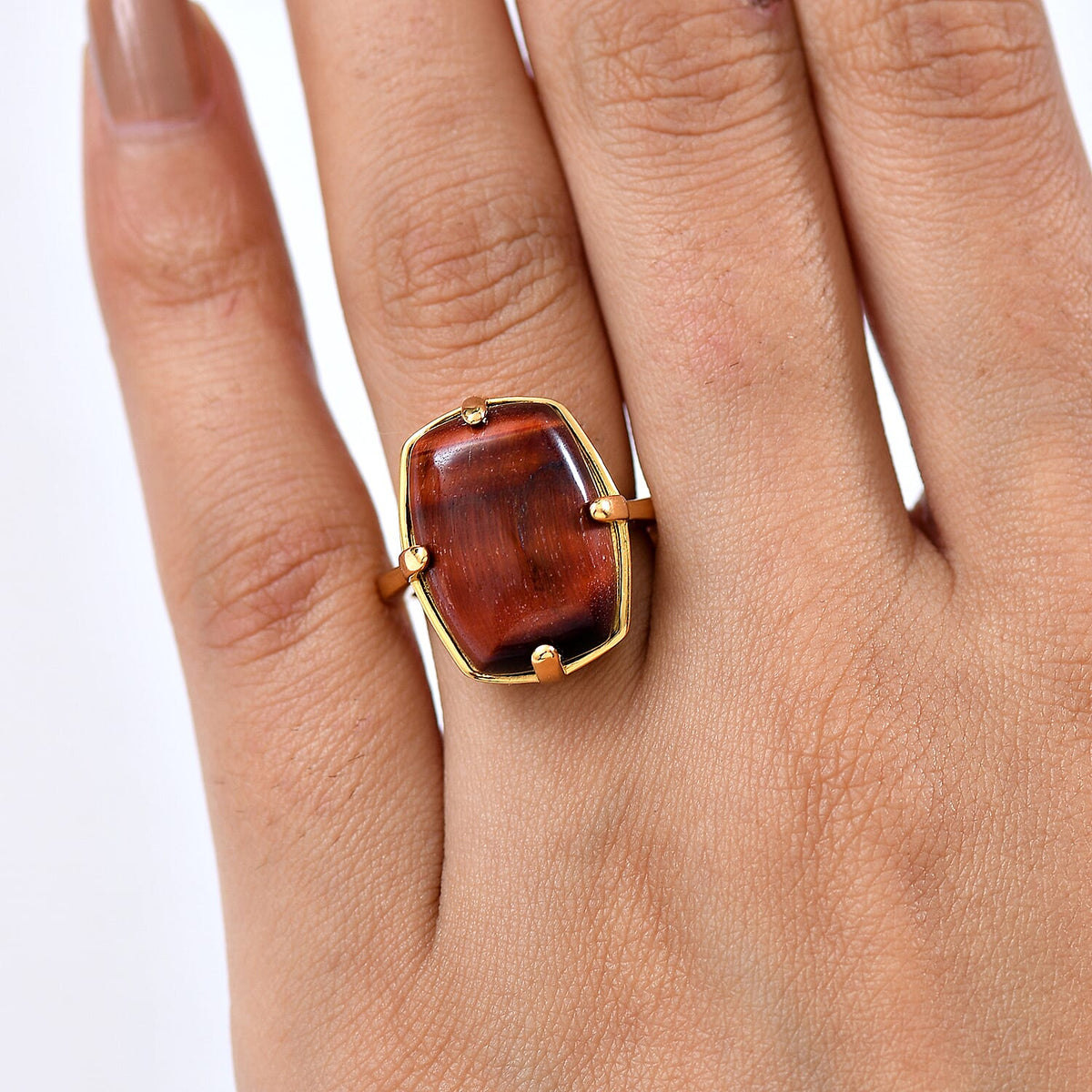EverTrue Red Tiger Eye Solitaire Ring in Yellow Gold Plated 14.58 Ct. 8264575 3