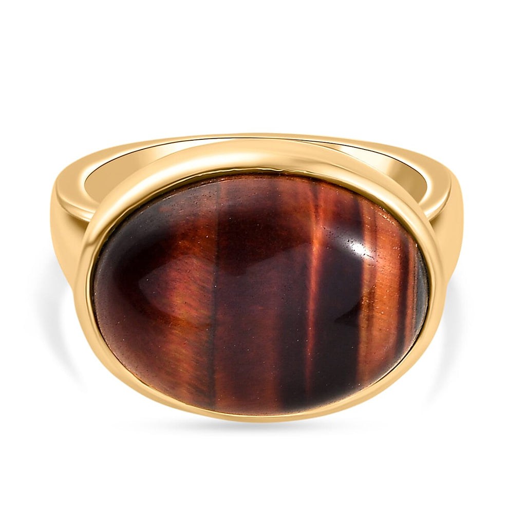 EverTrue Red Tiger Eye Solitaire Ring in Yellow Gold Plated 9.95 Ct.