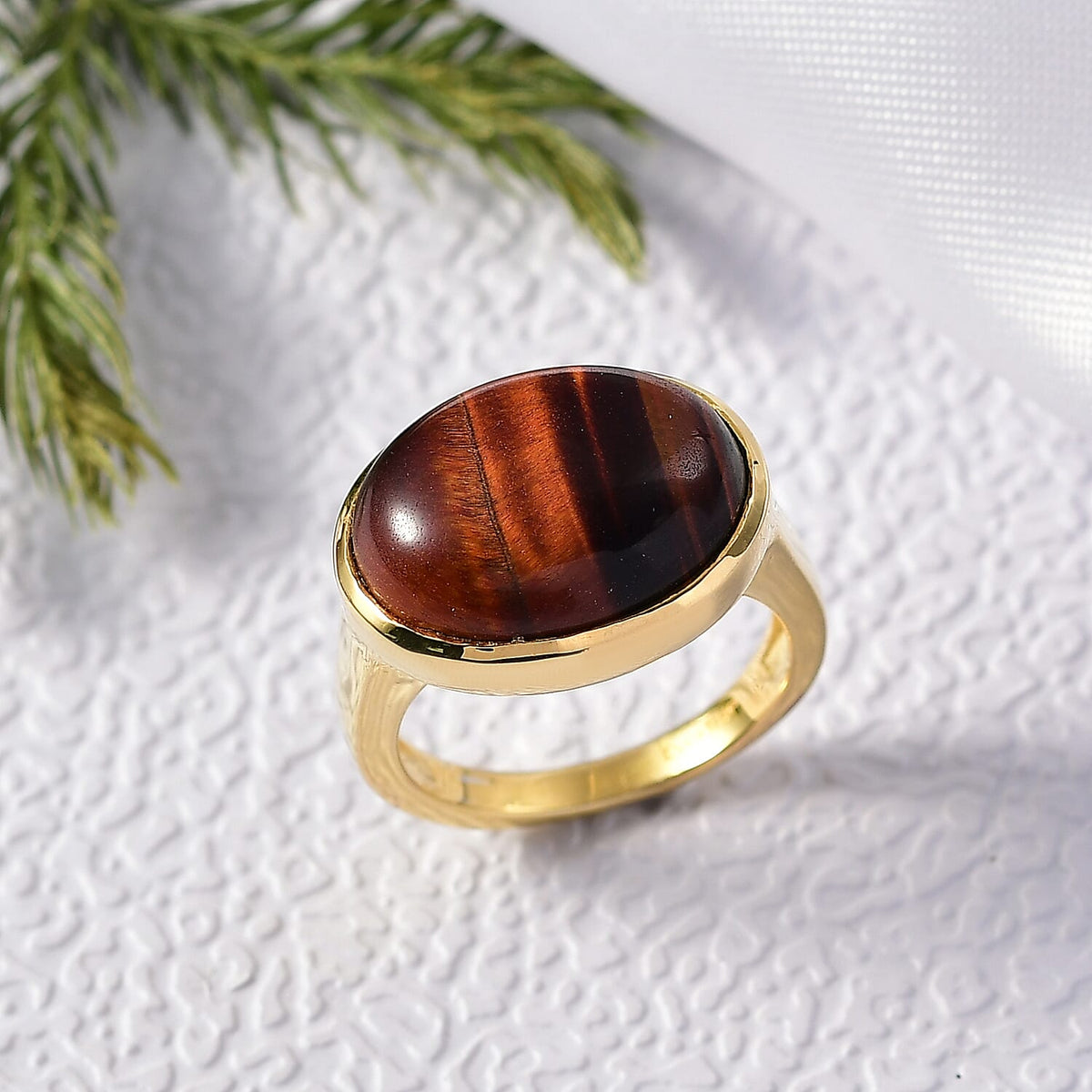 EverTrue Red Tiger Eye Solitaire Ring in Yellow Gold Plated 9.95 Ct. 8252100 2