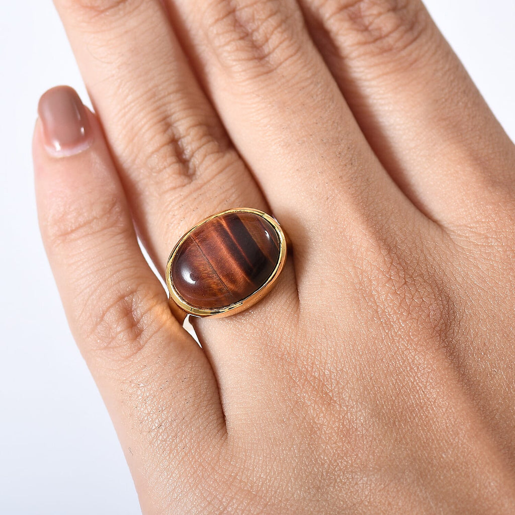 EverTrue Red Tiger Eye Solitaire Ring in Yellow Gold Plated 9.95 Ct.