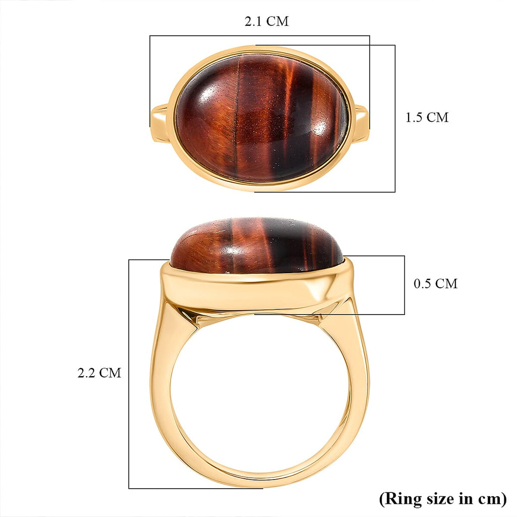 EverTrue Red Tiger Eye Solitaire Ring in Yellow Gold Plated 9.95 Ct.