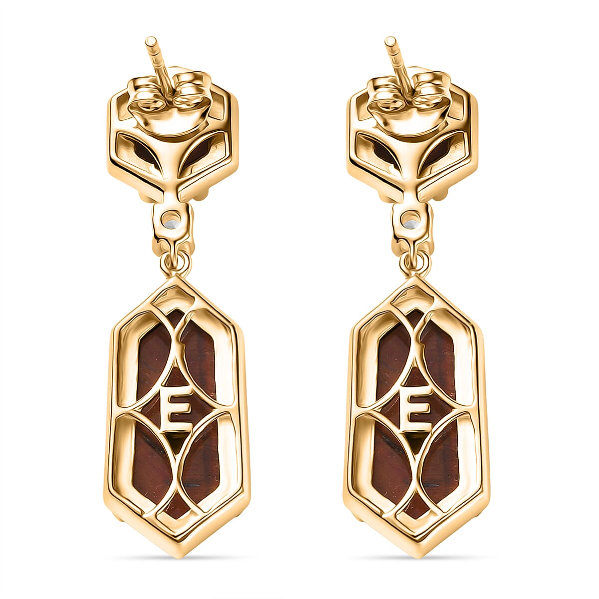 EverTrue Red Tiger Eye &amp; White Topaz Dangling Earring with Push Back in Yellow Gold Plated 16.25 Ct. 8264630 5