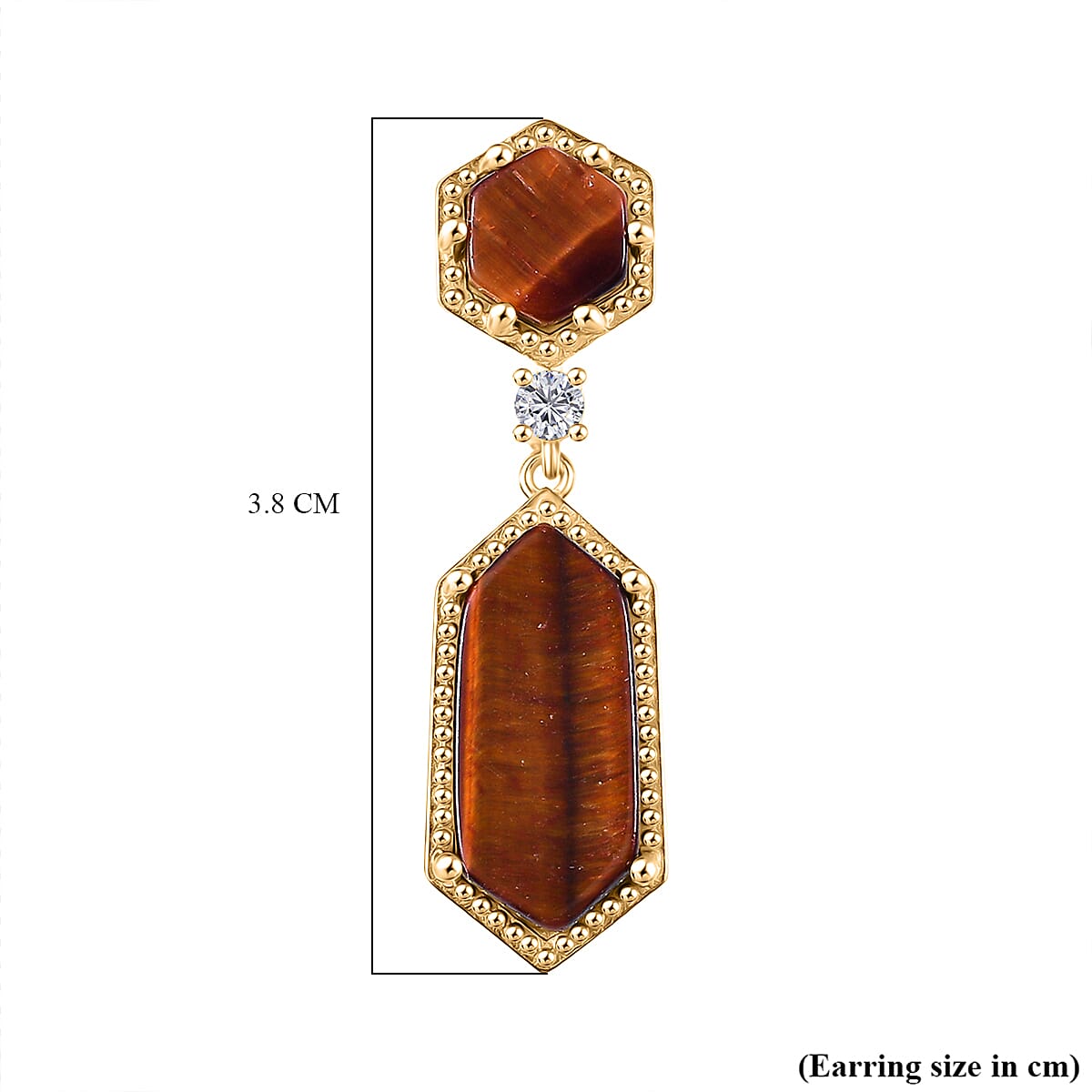 EverTrue Red Tiger Eye &amp; White Topaz Dangling Earring with Push Back in Yellow Gold Plated 16.25 Ct. 8264630 6