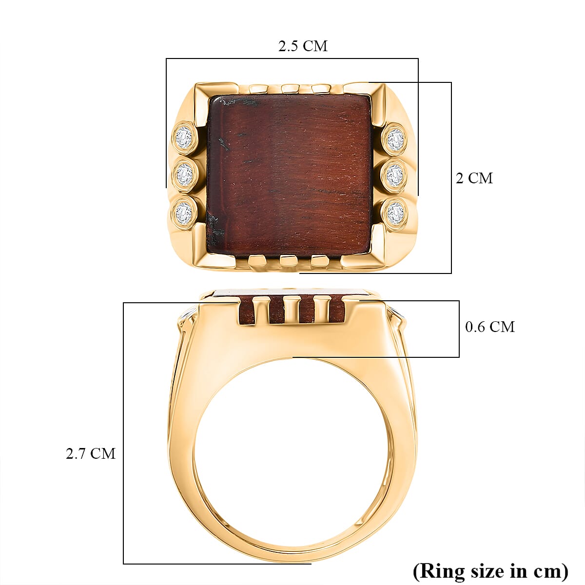 EverTrue Red Tiger Eye &amp; White Zircon Mens Ring in Yellow Gold Plated 11.65 Ct. 8264645 6
