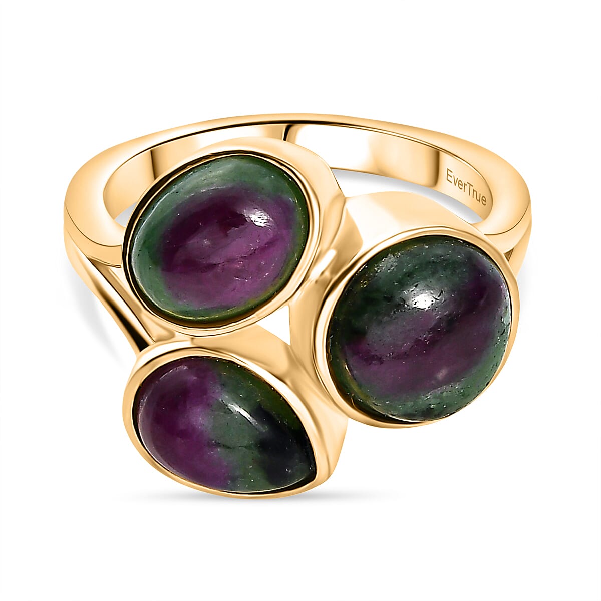 EverTrue Ruby Zoisite 3 Stone Ring in Yellow Gold Plated 7.37 Ct. 8266205 0