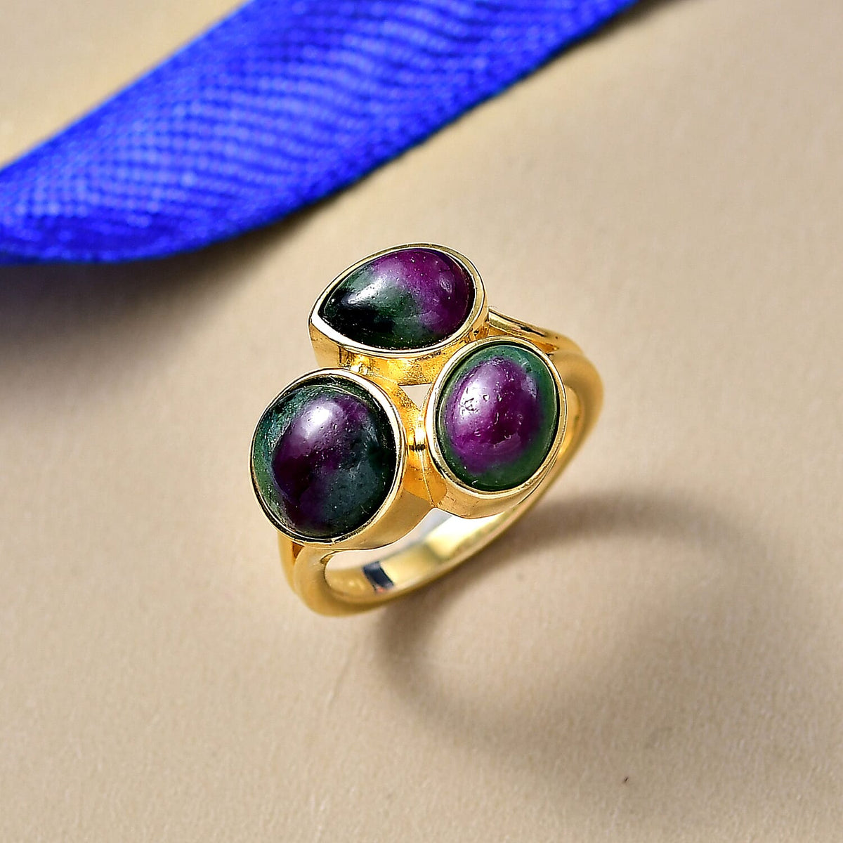 EverTrue Ruby Zoisite 3 Stone Ring in Yellow Gold Plated 7.37 Ct. 8266205 2