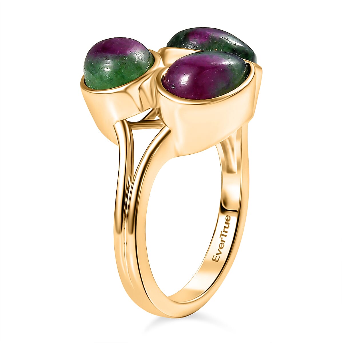 EverTrue Ruby Zoisite 3 Stone Ring in Yellow Gold Plated 7.37 Ct. 8266205 4