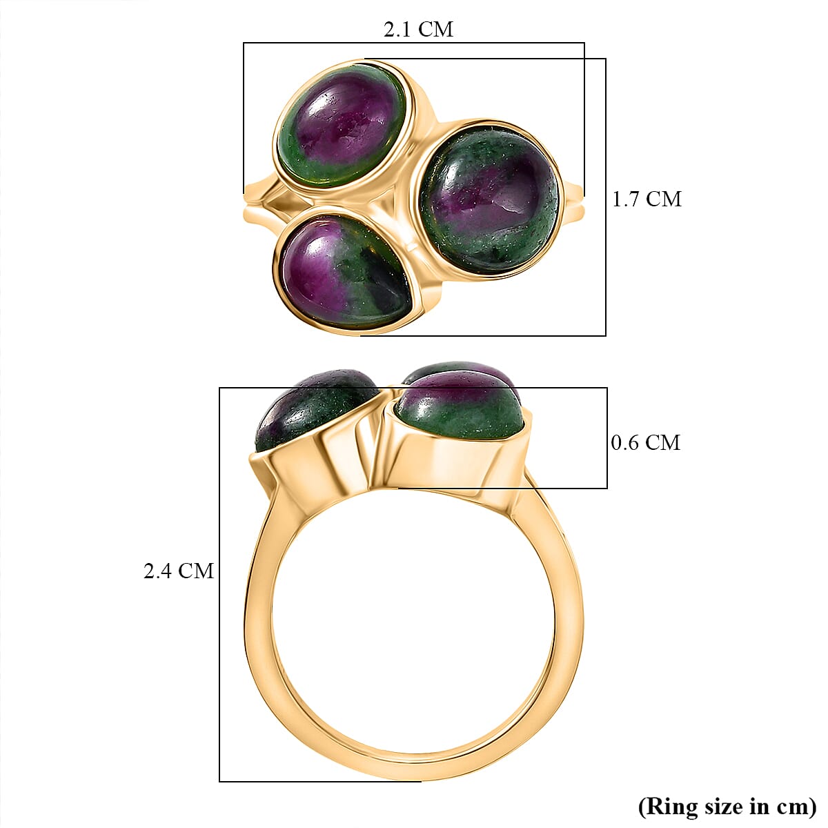 EverTrue Ruby Zoisite 3 Stone Ring in Yellow Gold Plated 7.37 Ct. 8266205 6