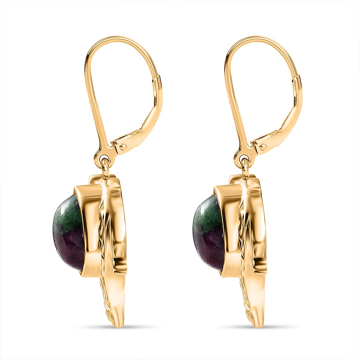 EverTrue Ruby Zoisite and Black Spinel Lever Back Elephant Dangling Earring in Yellow Gold Plated 6.43 Ct. 8266094 3