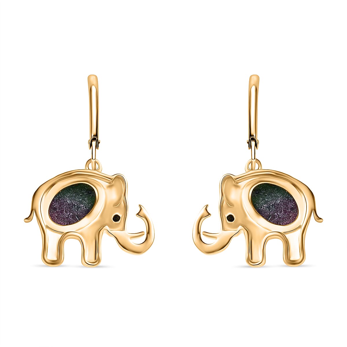 EverTrue Ruby Zoisite and Black Spinel Lever Back Elephant Dangling Earring in Yellow Gold Plated 6.43 Ct. 8266094 4