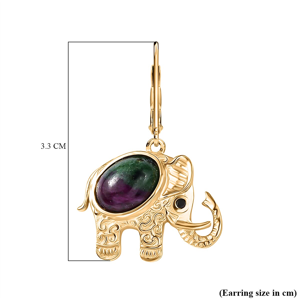 EverTrue Ruby Zoisite and Black Spinel Lever Back Elephant Dangling Earring in Yellow Gold Plated 6.43 Ct. 8266094 5