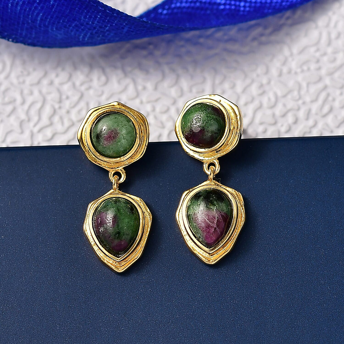 EverTrue Natural Ruby Zoisite Dangling Earring with Push Back in Yellow Gold Plated 6.82 Ct. 8266333 1