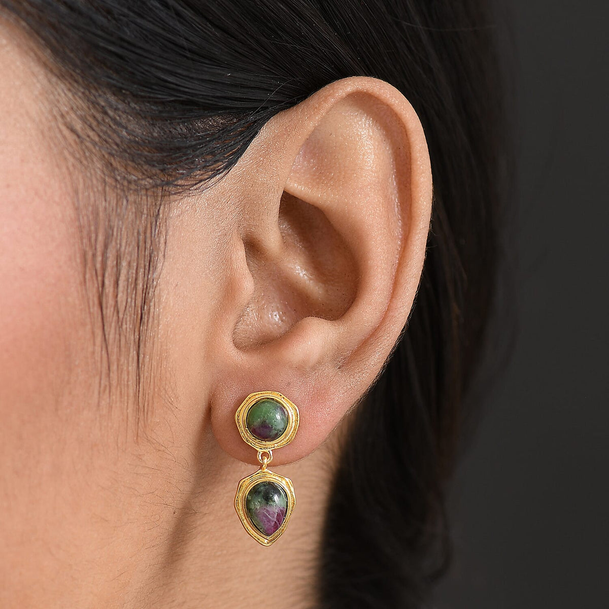 EverTrue Natural Ruby Zoisite Dangling Earring with Push Back in Yellow Gold Plated 6.82 Ct. 8266333 2