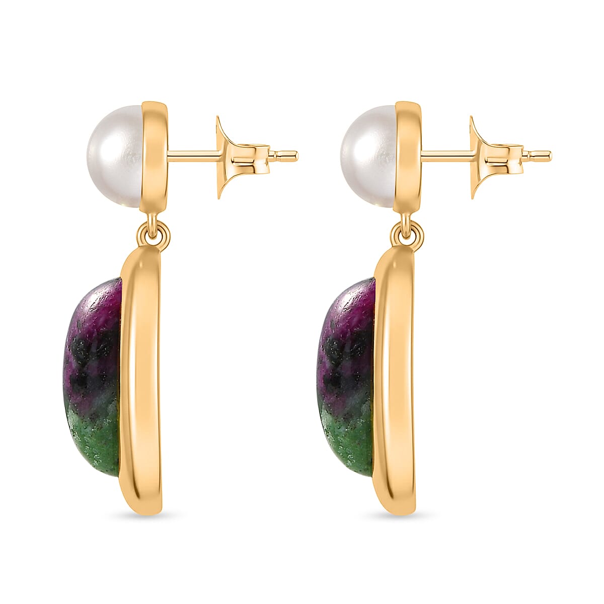 EverTrue Ruby Zoisite and Fresh Water Pearl Dangling Earring with Push Back in Yellow Gold Plated 14.05 Ct. 8266306 3