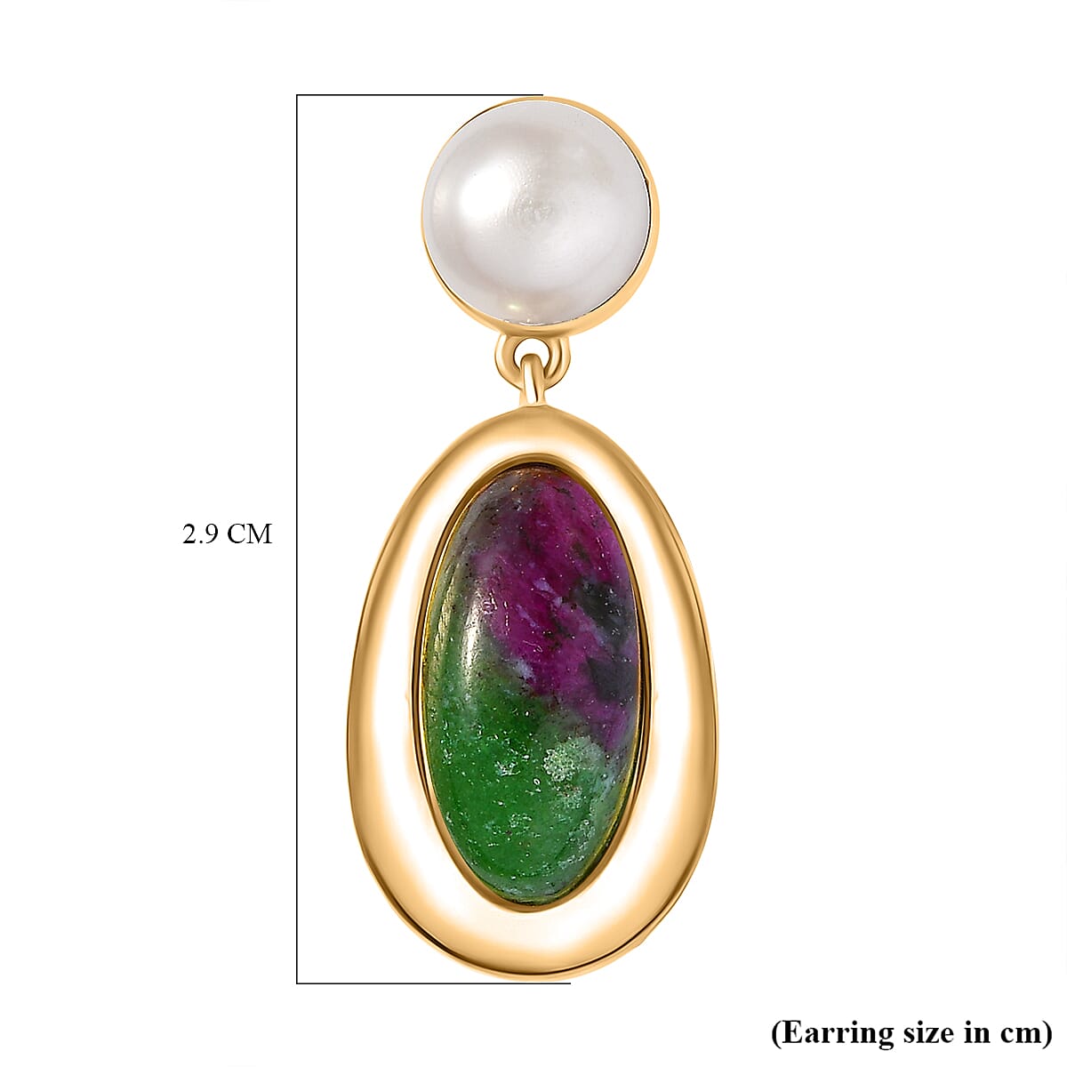 EverTrue Ruby Zoisite and Fresh Water Pearl Dangling Earring with Push Back in Yellow Gold Plated 14.05 Ct. 8266306 5