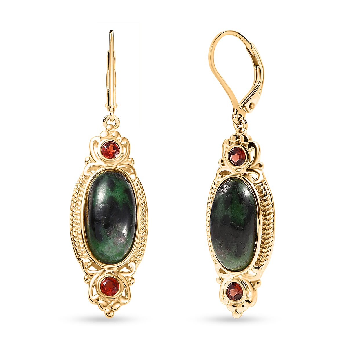 EverTrue Natural Ruby Zoisite &amp; Red Garnet with Lever Back Earring in Yellow Gold Plated 13.18 Ct. 8266268 0