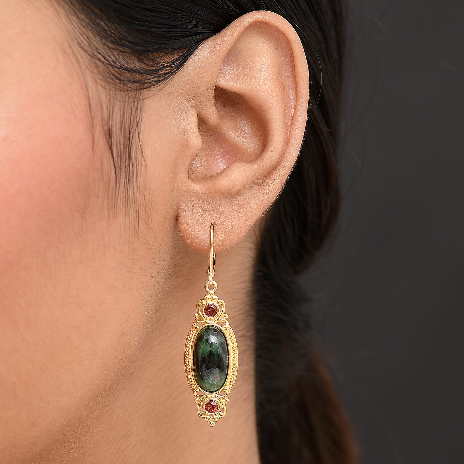 EverTrue Natural Ruby Zoisite &amp; Red Garnet with Lever Back Earring in Yellow Gold Plated 13.18 Ct. 8266268 3
