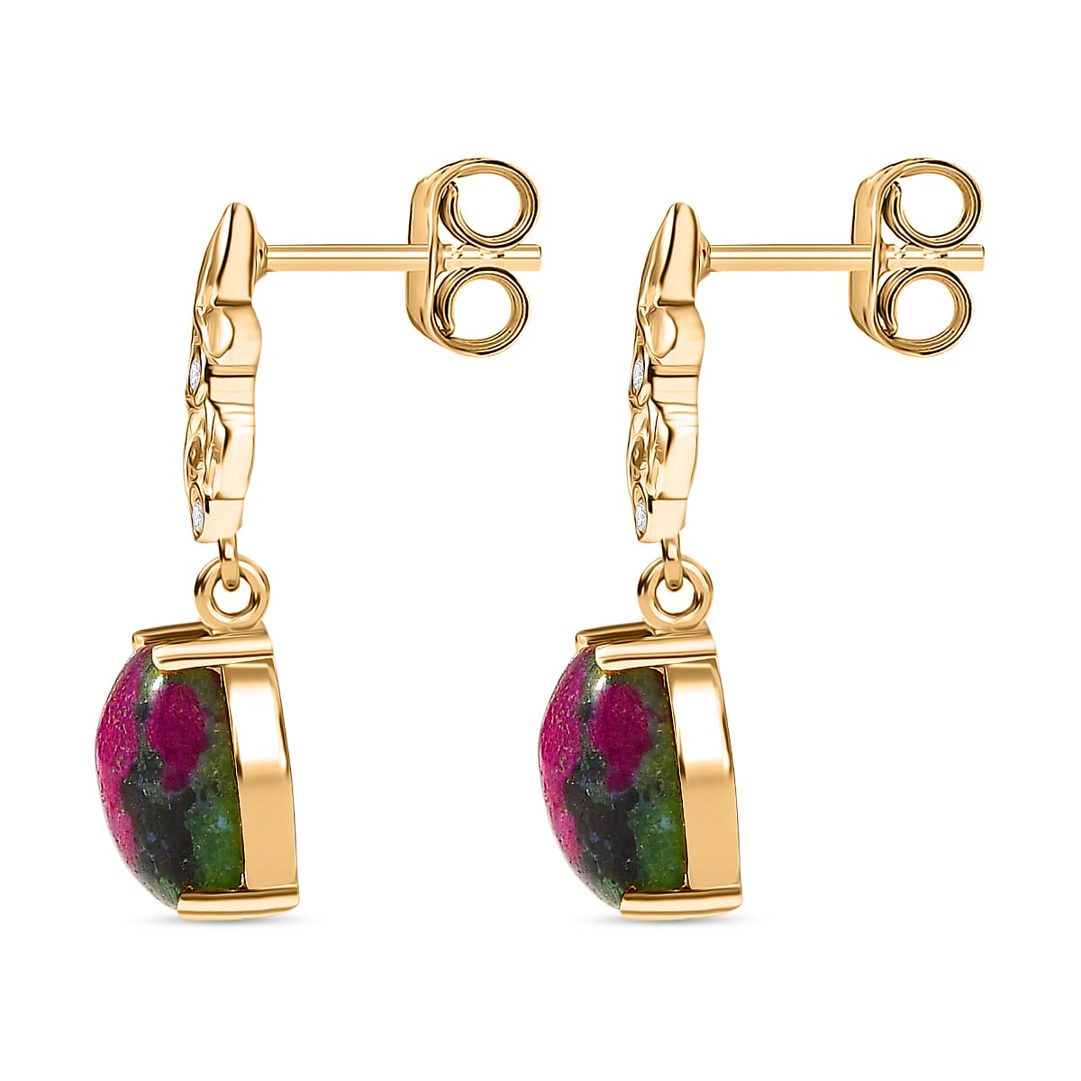 EverTrue Natural Ruby Zoisite, Red Garnet &amp; White Zircon Solitaire Stud Push Post Earring in Yellow Gold Plated 9.77 Ct. 8265958 3