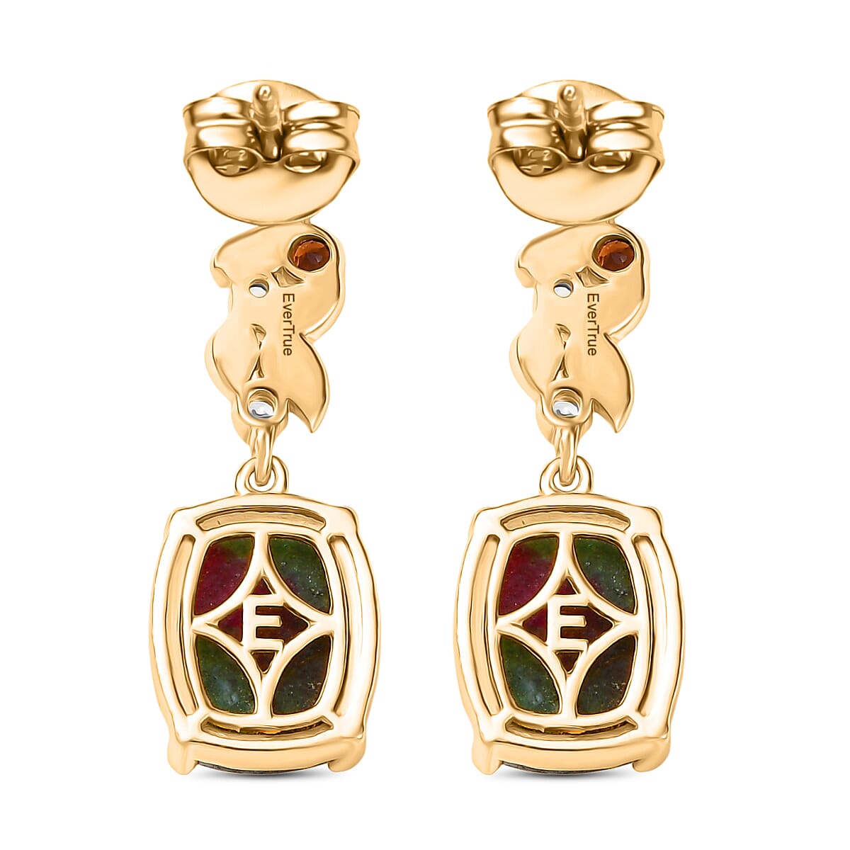 EverTrue Natural Ruby Zoisite, Red Garnet &amp; White Zircon Solitaire Stud Push Post Earring in Yellow Gold Plated 9.77 Ct. 8265958 4