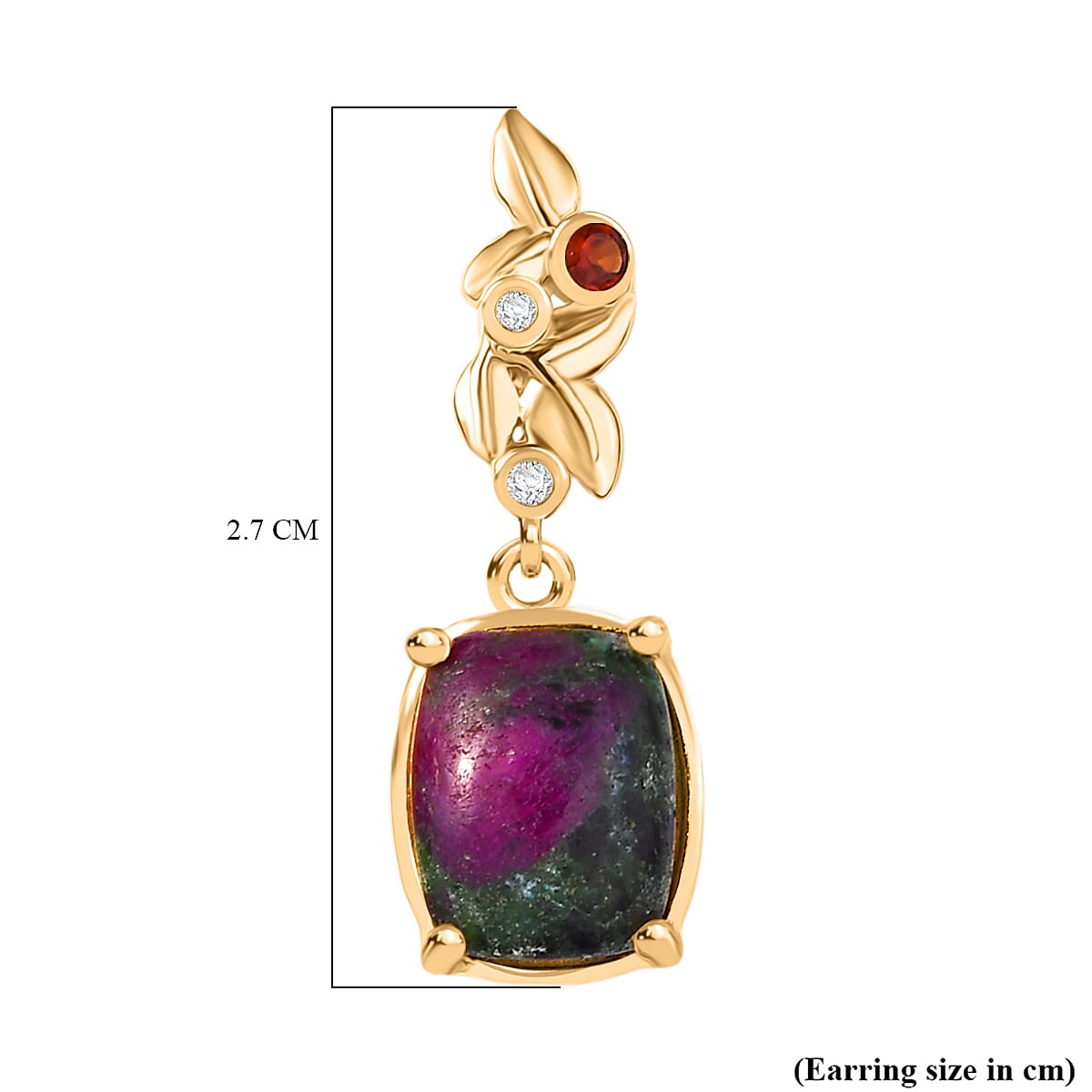 EverTrue Natural Ruby Zoisite, Red Garnet &amp; White Zircon Solitaire Stud Push Post Earring in Yellow Gold Plated 9.77 Ct. 8265958 5