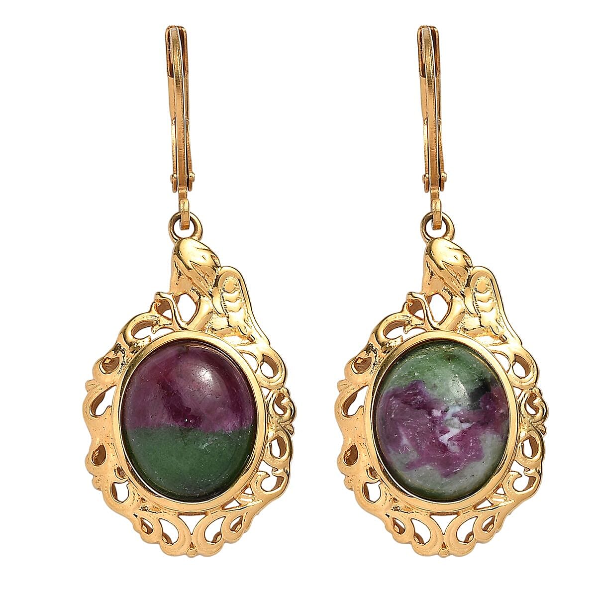 EverTrue Natural Ruby Zoisite Solitaire Lever Back Earring in 18K Yellow Gold Plated 14.34 Ct. 8265502 0
