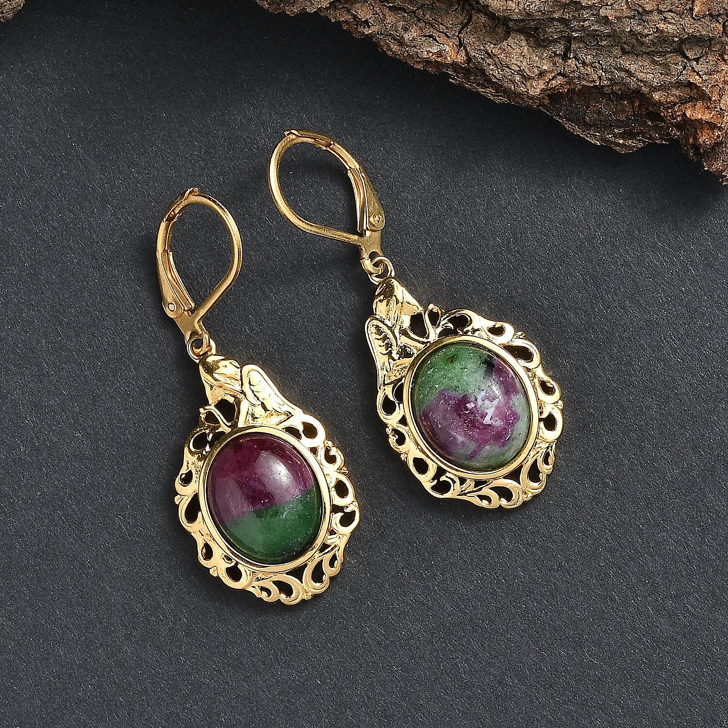 EverTrue Natural Ruby Zoisite Solitaire Lever Back Earring in 18K Yellow Gold Plated 14.34 Ct. 8265502 1