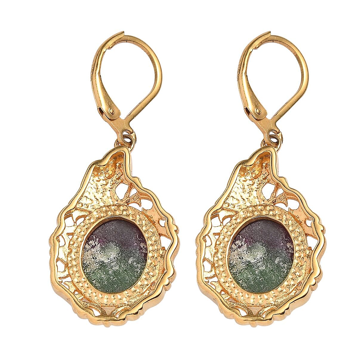 EverTrue Natural Ruby Zoisite Solitaire Lever Back Earring in 18K Yellow Gold Plated 14.34 Ct. 8265502 3