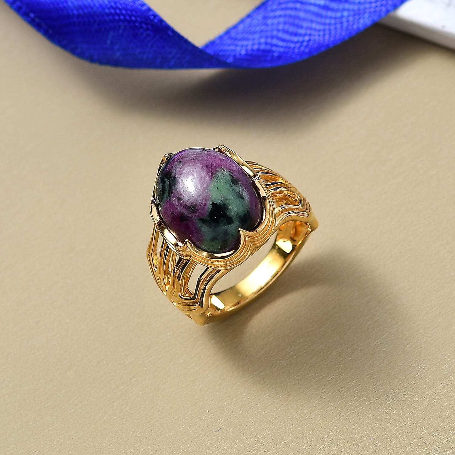 EverTrue Ruby Zoisite Solitaire Ring in Yellow Gold Plated 12.69 Ct. 8266164 2
