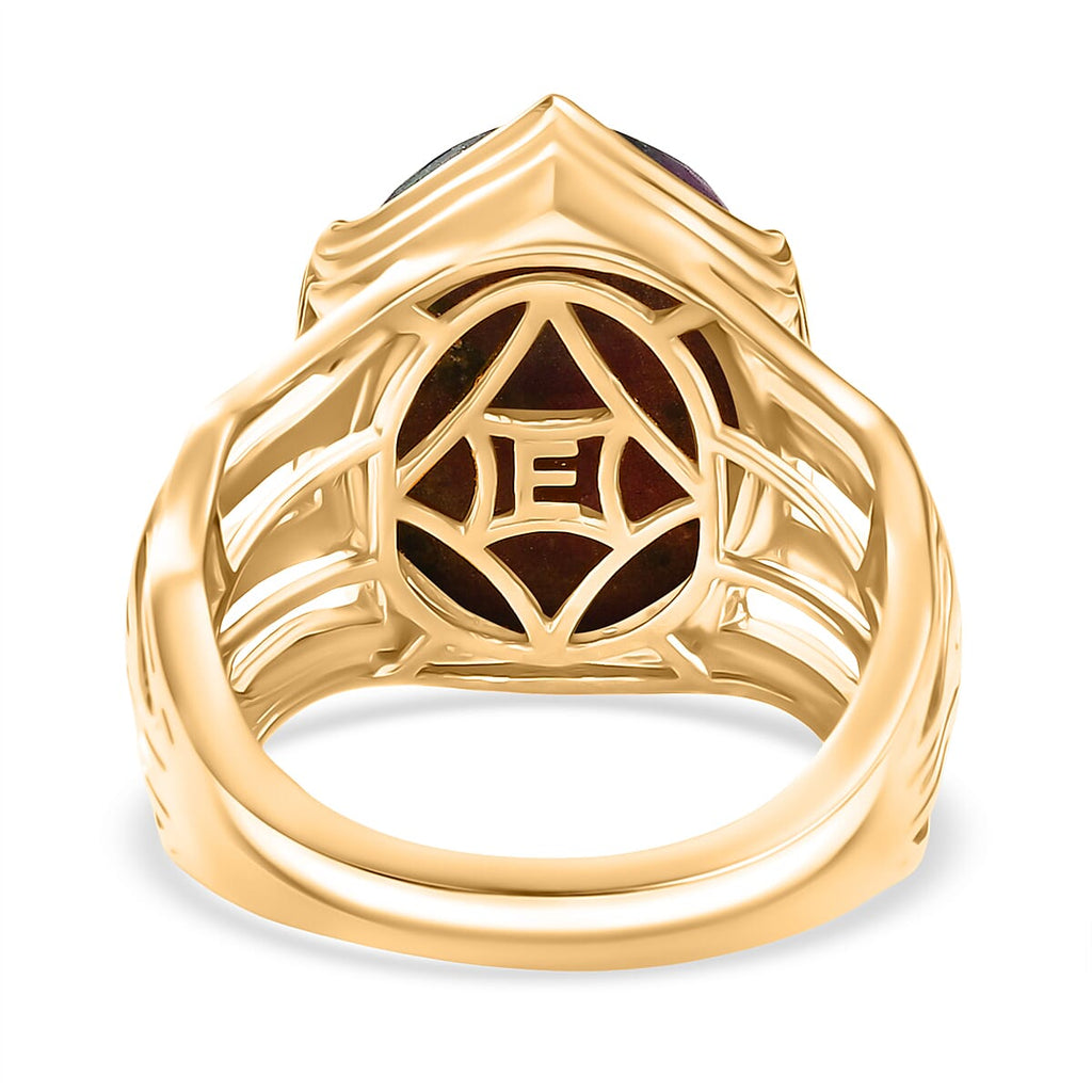 EverTrue Natural Ruby Zoisite Solitaire Ring in Yellow Gold Plated 12.69 Ct.