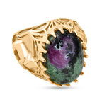 EverTrue Natural Ruby Zoisite Solitaire Ring in Yellow Gold Plated 14.93 Ct.