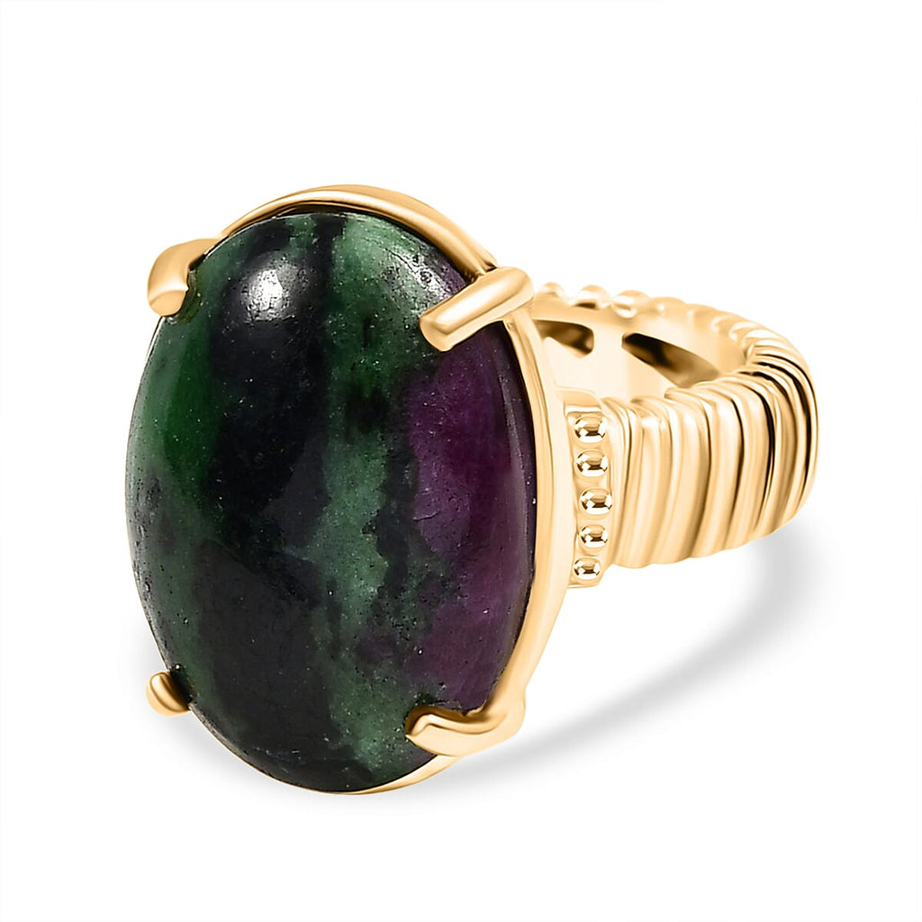 EverTrue Natural Ruby Zoisite Solitaire Ring in Yellow Gold Plated 18.61 Ct.