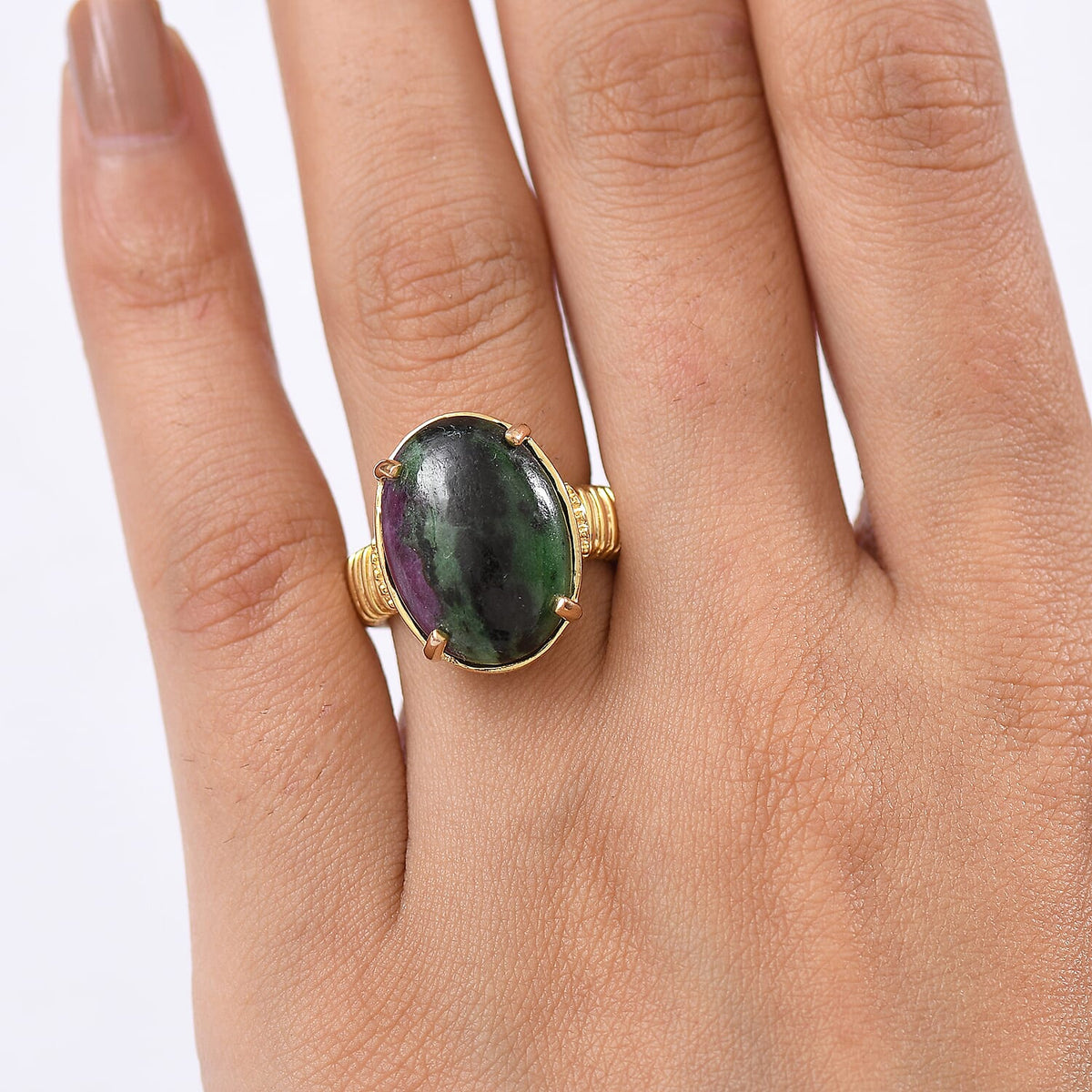 EverTrue Ruby Zoisite Solitaire Ring in Yellow Gold Plated 18.61 Ct. 8265943 3