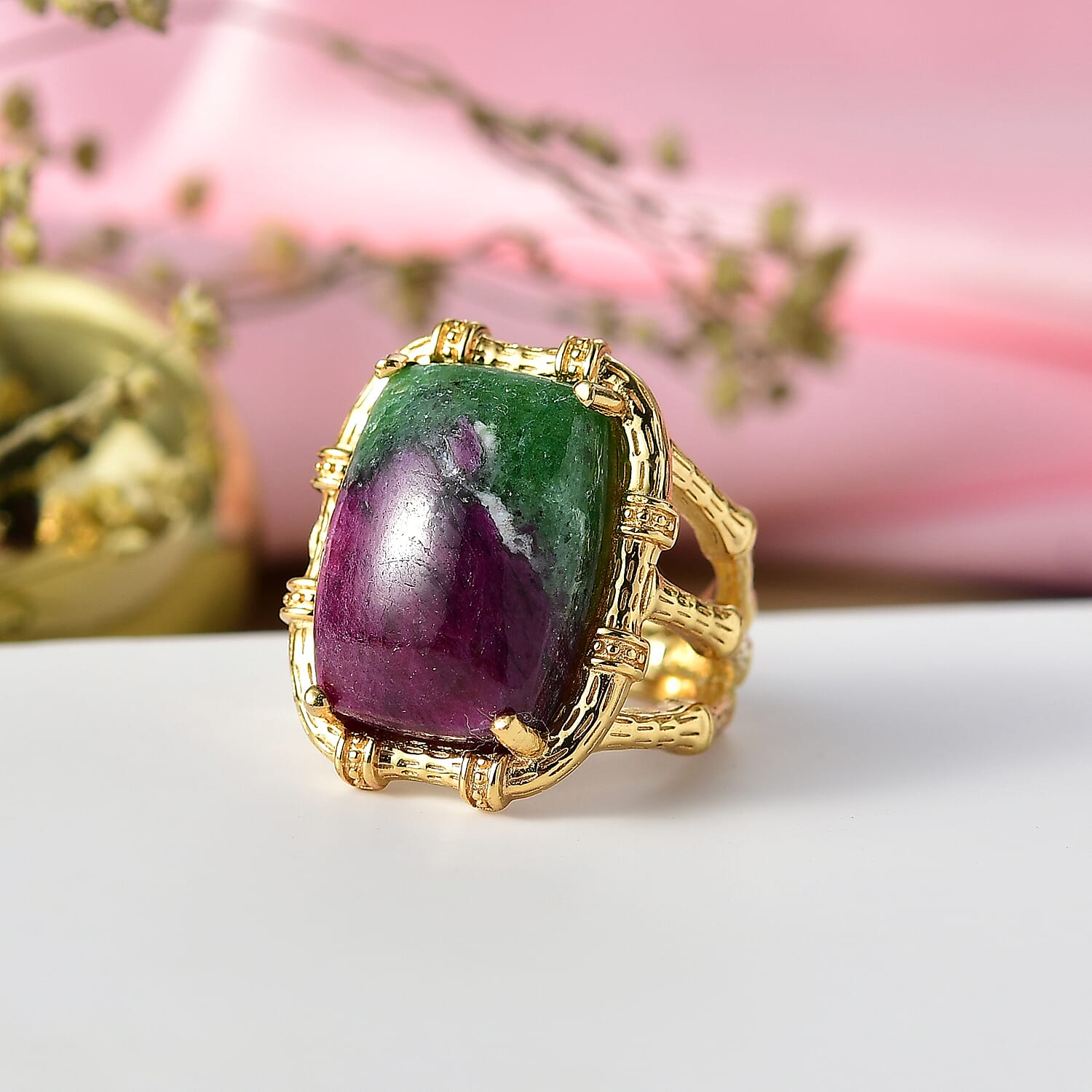 EverTrue Ruby Zoisite Solitaire Ring in Yellow Gold Plated 19.19 Ct. 8266235 1
