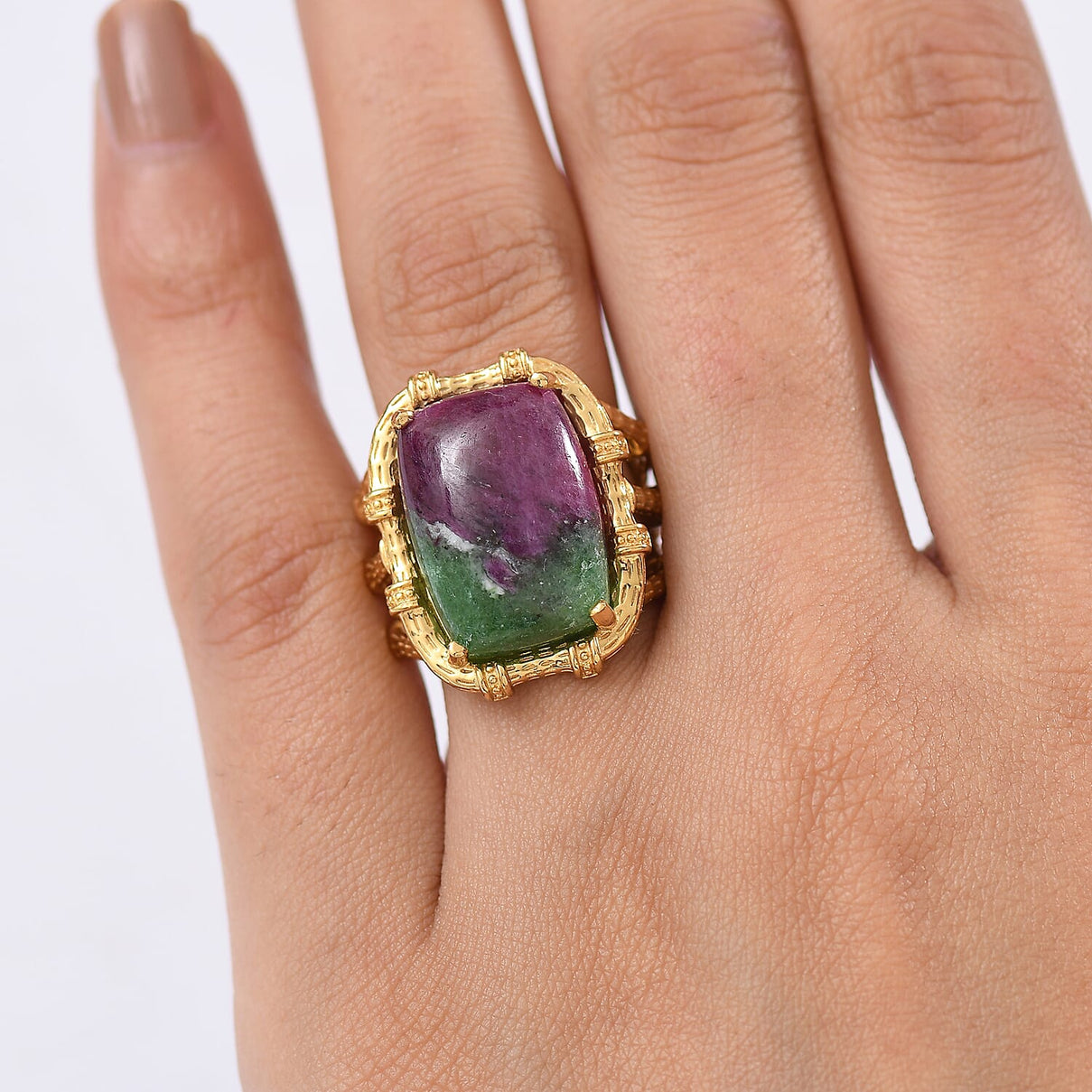 EverTrue Ruby Zoisite Solitaire Ring in Yellow Gold Plated 19.19 Ct. 8266235 2