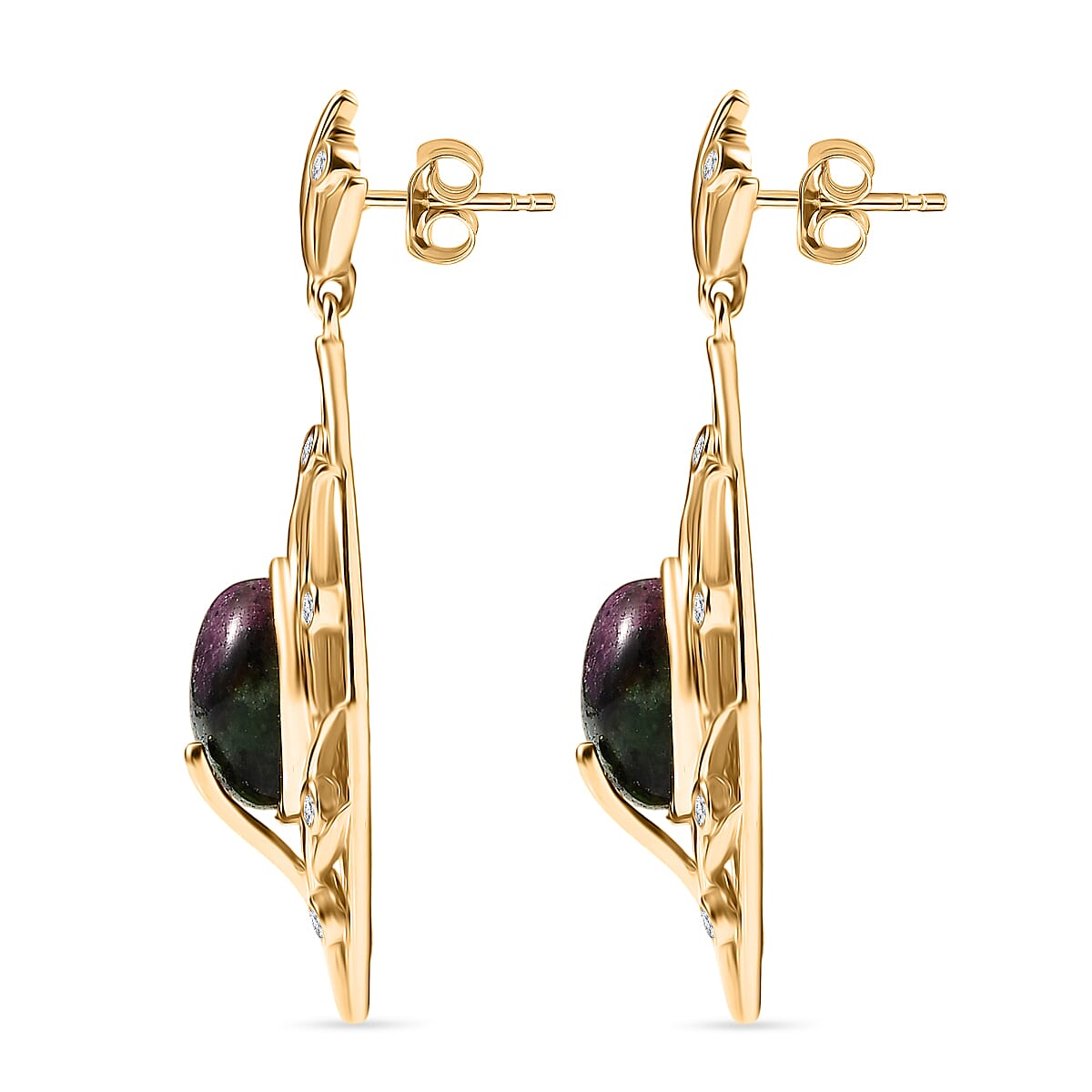 EverTrue Natural Ruby Zoisite &amp; White Zircon Earring with Push Back in Yellow Gold Plated 10.64 Ct. 8266277 3