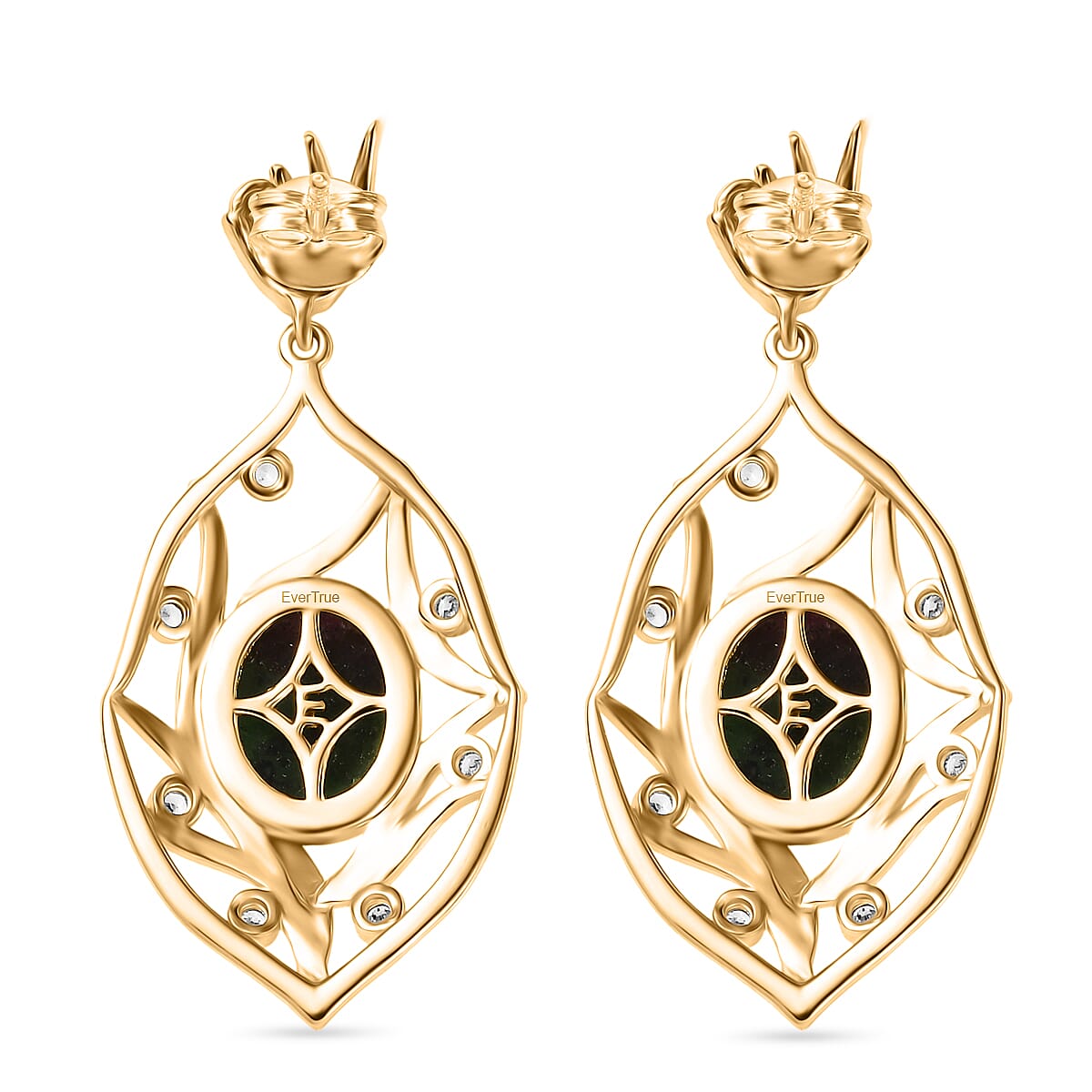 EverTrue Natural Ruby Zoisite &amp; White Zircon Earring with Push Back in Yellow Gold Plated 10.64 Ct. 8266277 4