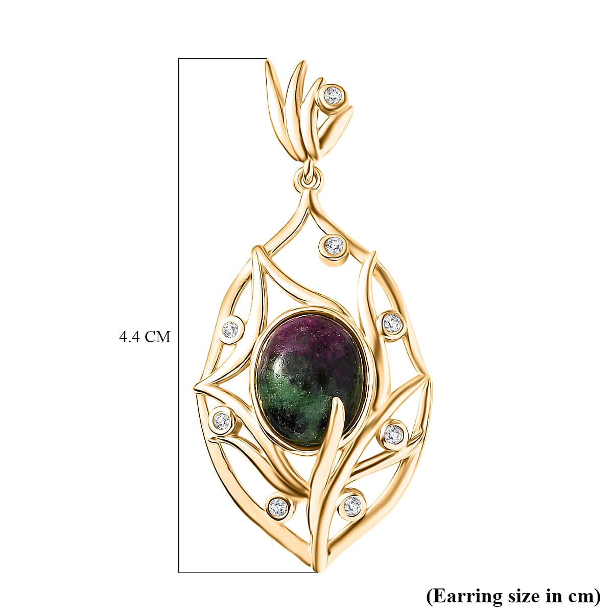 EverTrue Natural Ruby Zoisite &amp; White Zircon Earring with Push Back in Yellow Gold Plated 10.64 Ct. 8266277 5