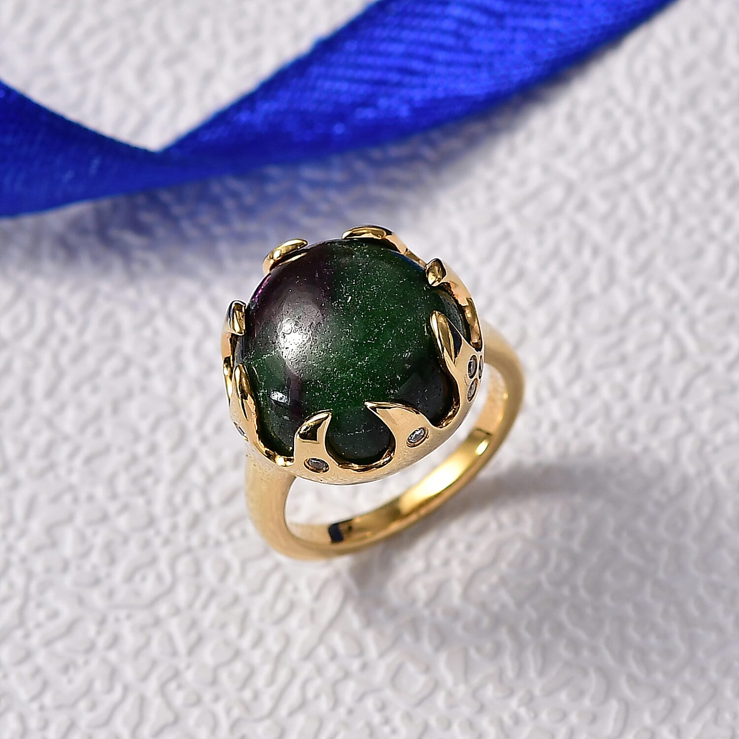 EverTrue Ruby Zoisite and White Zircon Ring in Yellow Gold Plated 15.82 Ct. 8266053 1