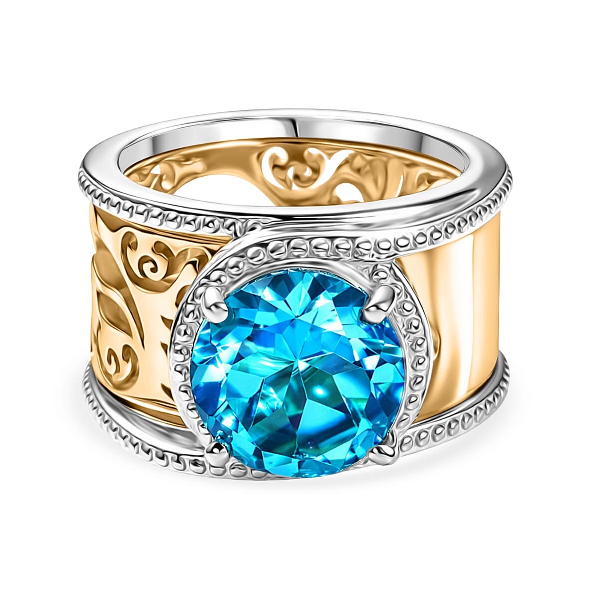 EverTrue Set of 2 - Capri Blue Triplet Quartz Stackable Ring in Yellow Gold Tone 3.98 Ct. V32514784 0