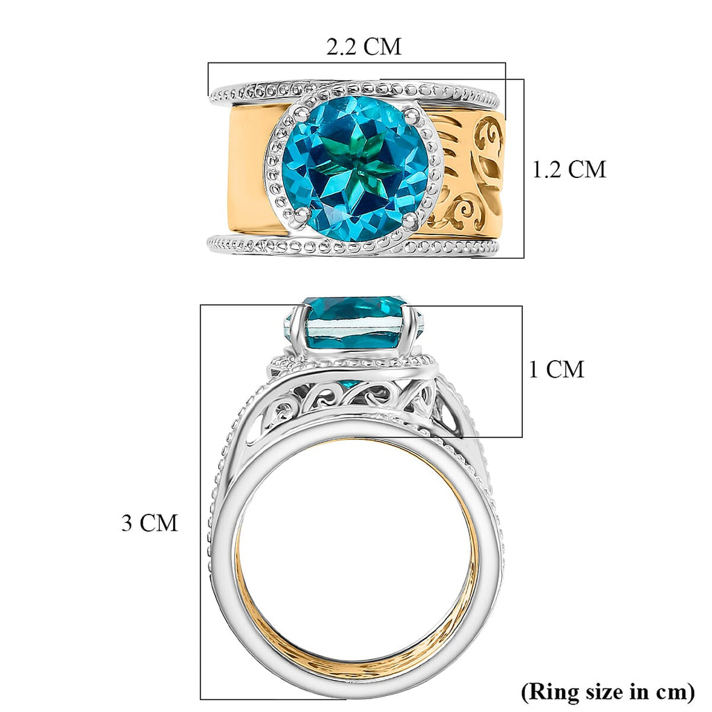 EverTrue Set of 2 - Capri Blue Triplet Quartz Stackable Ring in Yellow Gold Tone 3.93 Ct.